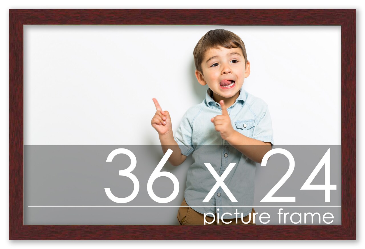 36x24 Solid Wood Picture Frame with UV-Resistant Acrylic & Acid-Free Backing, Available in 6 Finishes: Matte Black, Matte White, Metallic Bronze, Silver, Natural Wood Grain & Mahogany